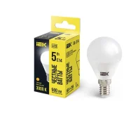 Лампа светодиодная Eco G45 5Вт шар 3000К тепл. бел. E14 450лм 230-240В IEK LLE-G45-5-230-30-E14