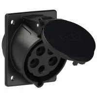 425-6ttx PCE Розетка встраиваемая наклонная 32А/400V/3P+N+E/IP44, черная, фланец 80x97, безвинтовое подключение