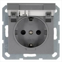 Розетка 1-м Shuko 16А IP20 с заземл. защ. шторки с крышкой механизм алюм. Jasmart G5505S