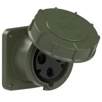 333-6.u PCE Розетка встраиваемая 63А/230V/1P+N+E/IP67, фланец 100x100, бронзово-зеленый