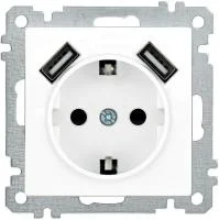 Розетка 1-м СП Bolero Рюш10-1-Б 16А IP20 с заземл. защ. шторки с 2-мя заряд. устройствами USB 2.1А механизм бел. IEK ERB14-K01-16-U2