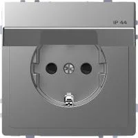Розетка 1-м СП Merten D-Life 16А IP44 с заземл. с крышкой SD нерж. сталь SchE MTN2314-6036