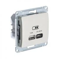 Розетка USB Glossa тип A+C 45Вт QC PD высокоскор. ЗУ механизм молоч. SE GSL000929