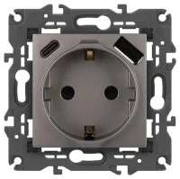 Розетка ЭРА Elegance 14-4108-16 2P+E 16A-250В со шторками с USB type-A+C 5В-3А титан Эра Б0067695