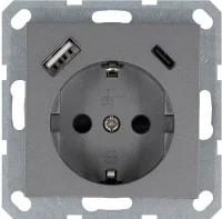 Розетка Shuko 16А с заземл. защ. шторки с 2-мя заряд. устройствами USB тип A+C 25Вт механизм алюм. Jasmart G5501USB-25S