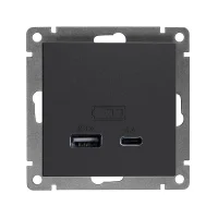 Розетка 2-м USB СП Афина тип А+С 5В 1х2.4А 2х4А механизм графит Universal А0059-Gr