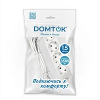 Удлинитель 4х1.5м с заземл. 16А IP20 3.5кВт ПВС 3х1 бел. DOMTOK 2394
