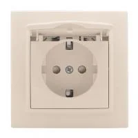 Розетка 1-м СП Минск 16А IP20 с заземл. защ. шторки с крышкой беж. EKF ERR16-029-200