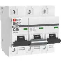 Выключатель автоматический модульный 3п C 80А 10кА ВА 47-100 Basic EKF mcb47100-3-80C-bas