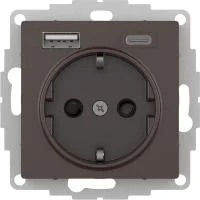 Розетка AtlasDesign 16А с 2-мя заряд. устройствами USB тип A+C 5В/2.4А 2х5В/1.2А механизм мокко SE ATN000632