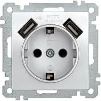 Розетка 1-м СП Bolero Рюш10-1-Б 16А IP20 с заземл. защ. шторки с 2-мя заряд. устройствами USB 2.1А механизм серебр. IEK ERB14-K23-16-U2