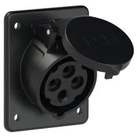 414-6ttf8x PCE Розетка встраиваемая наклонная 16А/400V/3P+E/IP44,черная, фланец 80x97, безвинтовое подключение