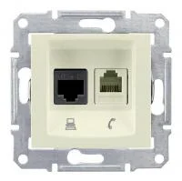 Розетка компьютерная + телефонная 2-м СП Sedna RJ45 + RJ11 кат.5E UTP неэкранир. механизм беж. SchE SDN5100147