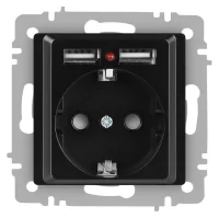 Розетка Accent 6-410-05 P+E Schuko со шторками 16А-250В + 2хUSB IP20 СУ антрацит Intro Б0063698