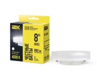 Лампа светодиодная Eco 8Вт T75 таблетка 4000К нейтр. бел. GX53 230В IEK LLE-T80-8-230-40-GX53