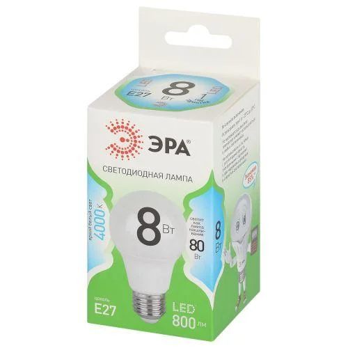 Лампа светодиодная GREEN LINE A60-8W-840-E27 GL 8Вт груша 4000К яркий свет бел. E27 Эра Б0067139