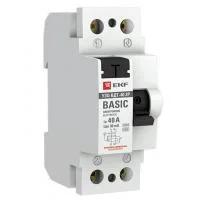 Выключатель дифференциального тока (УЗО) 2п 40А 30мА тип AC Basic электрон.EKF elcb-2-40-30e-sim