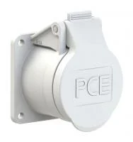 382-10f5v PCE Розетка встраиваемая 16А/24-42V/2P/IP44, фланец 55х55, никелированные контакты