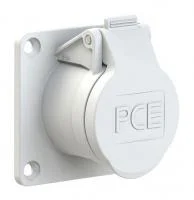 393-12v PCE Розетка встраиваемая 32A/42V/2P+E/IP44,фланец 70х70, никелированные контакты