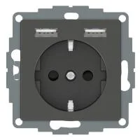 Розетка 1-м СП Merten SM 16А IP20 Schuko с 2-мя заряд. устройствами USB 2.4А антрацит SchE MTN2366-0414