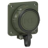 20351-8u PCE Розетка встраиваемая 16А/250V/2P+E/IP68 NAUTILUS, фланец 75х75, гибкое крепление крышки, бронзово-зеленый
