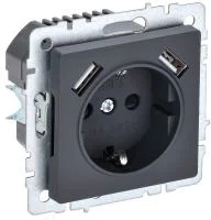 Розетка BRITE РЮш10-2-БрГ 16А с USB A+A 3.1А с заземл. защ. шторки графит IEK BR-R14-16-U21-D31-K53