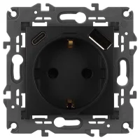 Розетка ЭРА Elegance 14-4108-05 2P+E 16A-250В со шторками с USB type-A+C 5В-3А антрацит Эра Б0067724