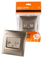 Розетка телефонная RJ11 + компьютерная RJ45 бронза "Лама" TDM