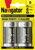 Элемент питания алкалиновый D/LR20 94 755 NBT-NE-LR20-BP2 (блист.2шт) NAVIGATOR 94755