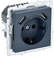 Розетка BRITE РЮш10-2-БрМ 16А с USB A+A 3.1А с заземл. защ. шторки маренго IEK BR-R14-16-U21-D31-K35