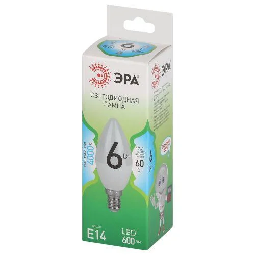 Лампа светодиодная GREEN LINE B35-6W-840-E14 GL 6Вт свеча 4000К яркий свет бел. E14 Эра Б0067109
