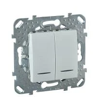 Выключатель 2-кл. 2мод. СП Unica 10А IP20 (2х(сх. 1а)) с подсветкой механизм бел. SchE MGU5.0101.18NZD