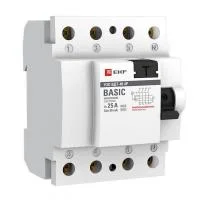Выключатель дифференциального тока (УЗО) 4п 25А 30мА (электрон.) Basic EKF elcb-4-25-30e-sim