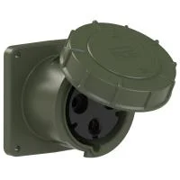 343-6.u PCE Розетка встраиваемая 125А/230V/1P+N+E/IP67, фланец 120x120, бронзово-зеленый