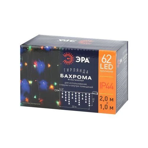 Гирлянда светодиодная "Бахрома" 2мх1м 62LED 24В IP44 мультиколор ( без трансформатора  Б0041911) ЭРА Б0041906