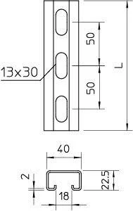 Профиль С-образный 40х22.5 L2000 сталь 2мм CPS 4L 2M FT гор. оцинк. OBO 1121979