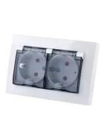 Розетка двойная 2П+З с защ. шт. и прозрачной крышкой 16А 250В IP44 белая "Таймыр" TDM