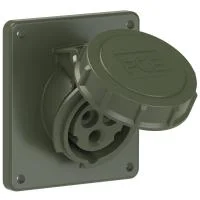 4132-6.u PCE Розетка встраиваемая наклонная 16А/230V/1P+N+E/IP67, фланец 92x100, бронзово-зелёный
