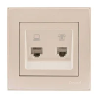 Розетка компьютерная + телефонная 2-м СП Rain RJ45 + RJ11 крем. LEZARD 703-0303-143