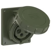 4232-6.u PCE Розетка встраиваемая наклонная 32А/230V/1P+N+E/IP67, фланец 92x100, бронзово-зелёный