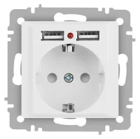 Розетка Accent 6-410-01М P+E Schuko со шторками 16А-250В + 2хUSB IP20 СУ бел. матов. Intro Б0063691