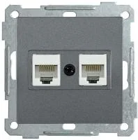 Розетка компьютерная 2-м СП Bolero РК10-2-Б RJ45 кат.5E механизм антрацит IEK EKB25-K95