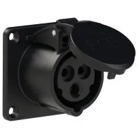 313-6ttx PCE Розетка встраиваемая 16А/230V/1P+N+E/IP44, черная, фланец 70x70, безвинтовое подключение