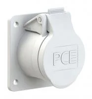 393-12f8v PCE Розетка встраиваемая 32А/42V/2P+E/IP44, фланец 60х70, никелированные контакты