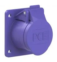 372f8v PCE Розетка встраиваемая 32А/24V/2P/IP44, фланец 60х70, никелированные контакты