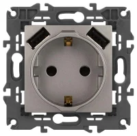 Розетка ЭРА Elegance 14-4109-16 2P+E 16A-250В штор. с 2xUSB 5В-3А титан Эра Б0065775