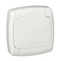 Розетка 1-м СП Рондо 16А IP44 250В с заземл. защ. шторки с крышкой бел. SchE RS16-126B-BI