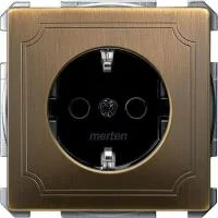 Розетка 1-м СП Merten 16А IP20 с заземл. Schuko защ. шторки QF SD механизм античная латунь SchE MTN2300-4143