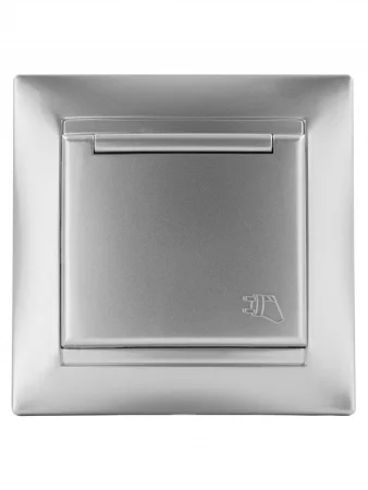 Розетка 2П+З 16А 250В IP44 с крышкой серебр. металлик "Лама" TDM