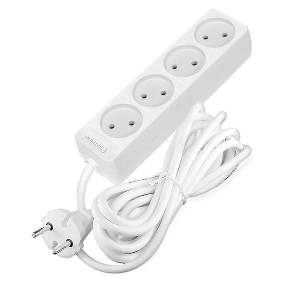 Удлинитель 4х3м без заземл. 10А IP20 2.2кВт ПВС 2х1 бел. DOMTOK 2356